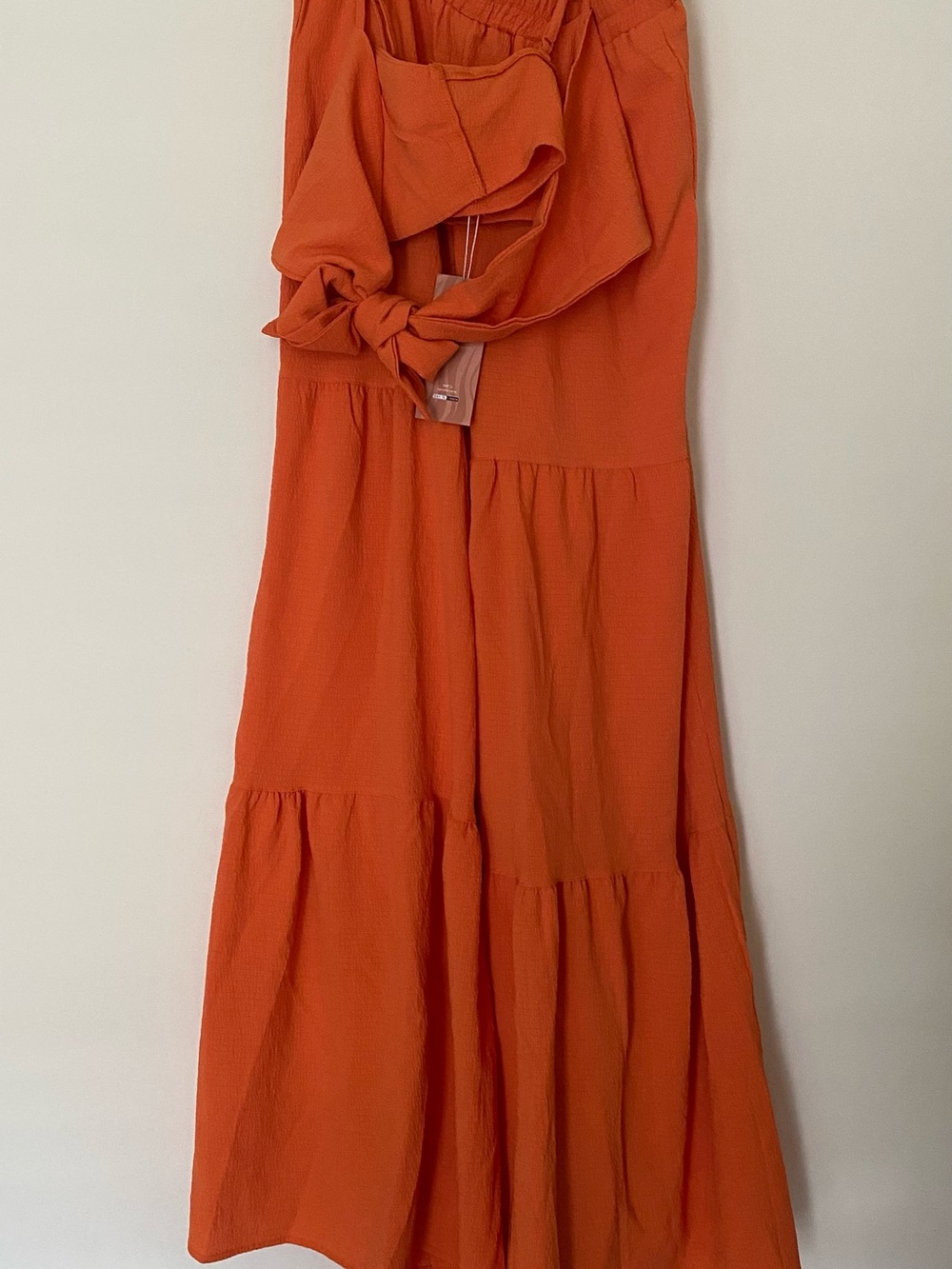 SHEIN Orange Textured Tiered Dress with Front Tie